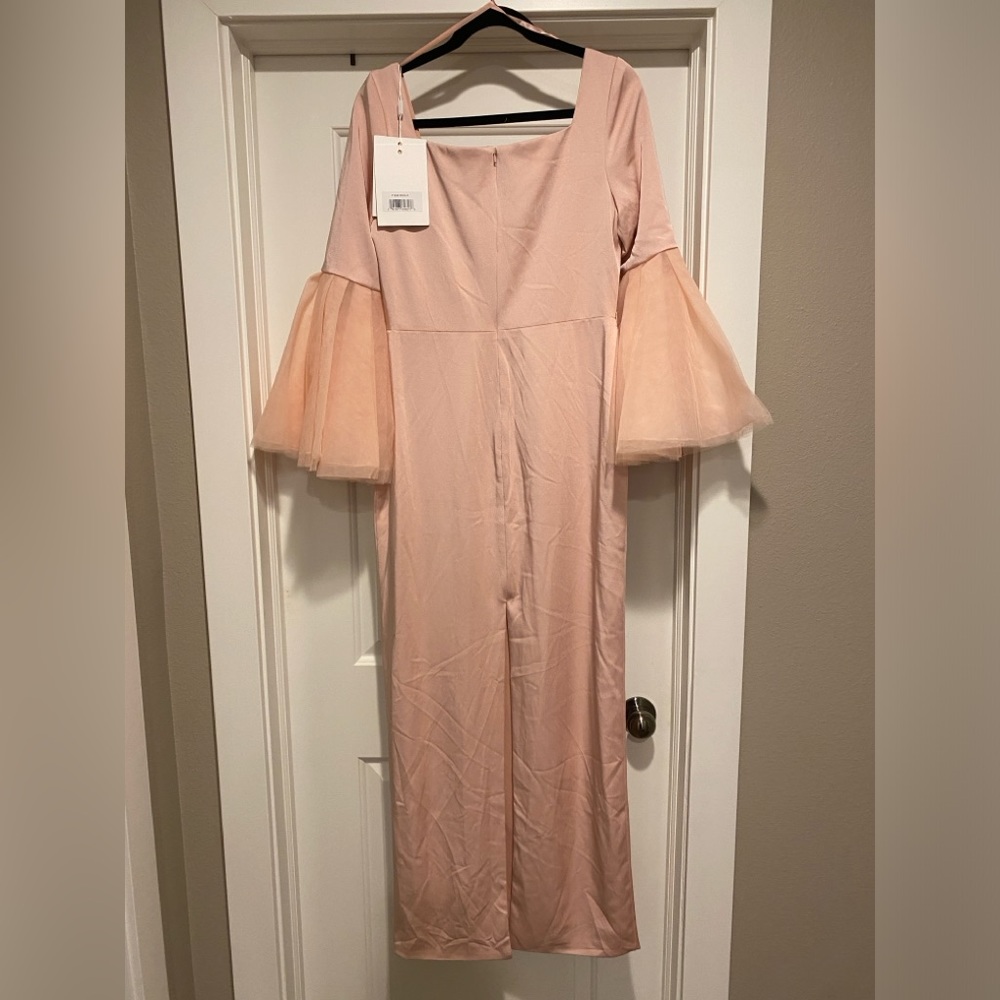 Mac Duggal Blush Pink Long Sleeve Maxi Gown with Sheer Bell Sleeves - Picture 5 of 11